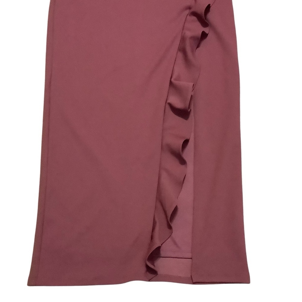 RICKI’S NWT MAUVE STRAPLESS DRESS WITH A CASCADING RUFFLE SLIT/ Size 8 - Picture 6 of 15